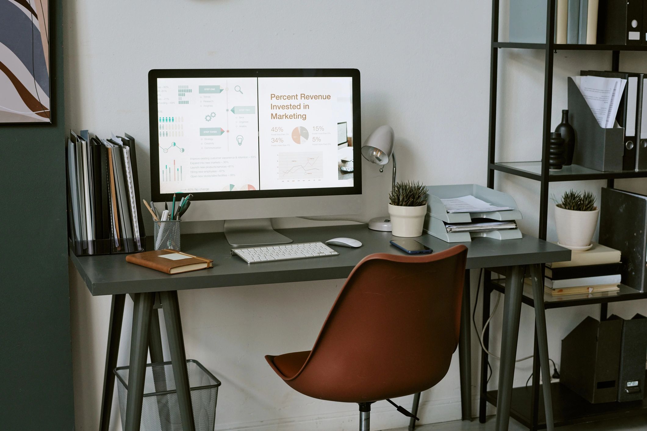Marketing analytics dashboard displayed on a modern workspace monitor