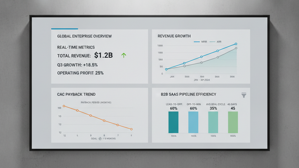 Executive dashboard showing B2B SaaS revenue intelligence and incrementality metrics