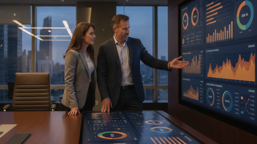 Corporate leaders discussing B2B SaaS revenue intelligence and GTM intent signal orchestration in a boardroom